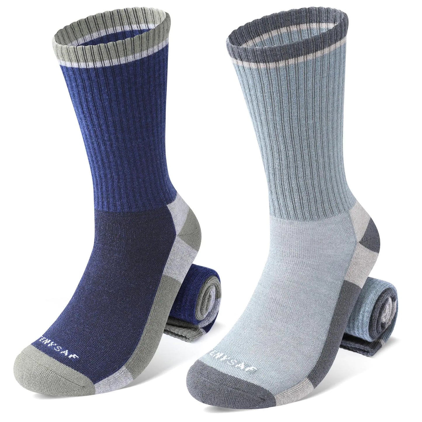 TENYSAF Wool Hiking Socks for Men - Women Lightweight Crew Merino Wool Socks with Cushion for Camping Hunting Work2 pack