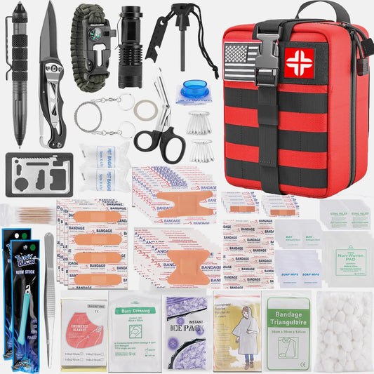 BOLDALLY Emergency First Aid Kit - 282 Piece Premium Survival Gear Essentials Supplies for Car Trucks Hiking Travel Camping Boating and Adventures Waterproof Compact Molle Pouch Survival Kit
