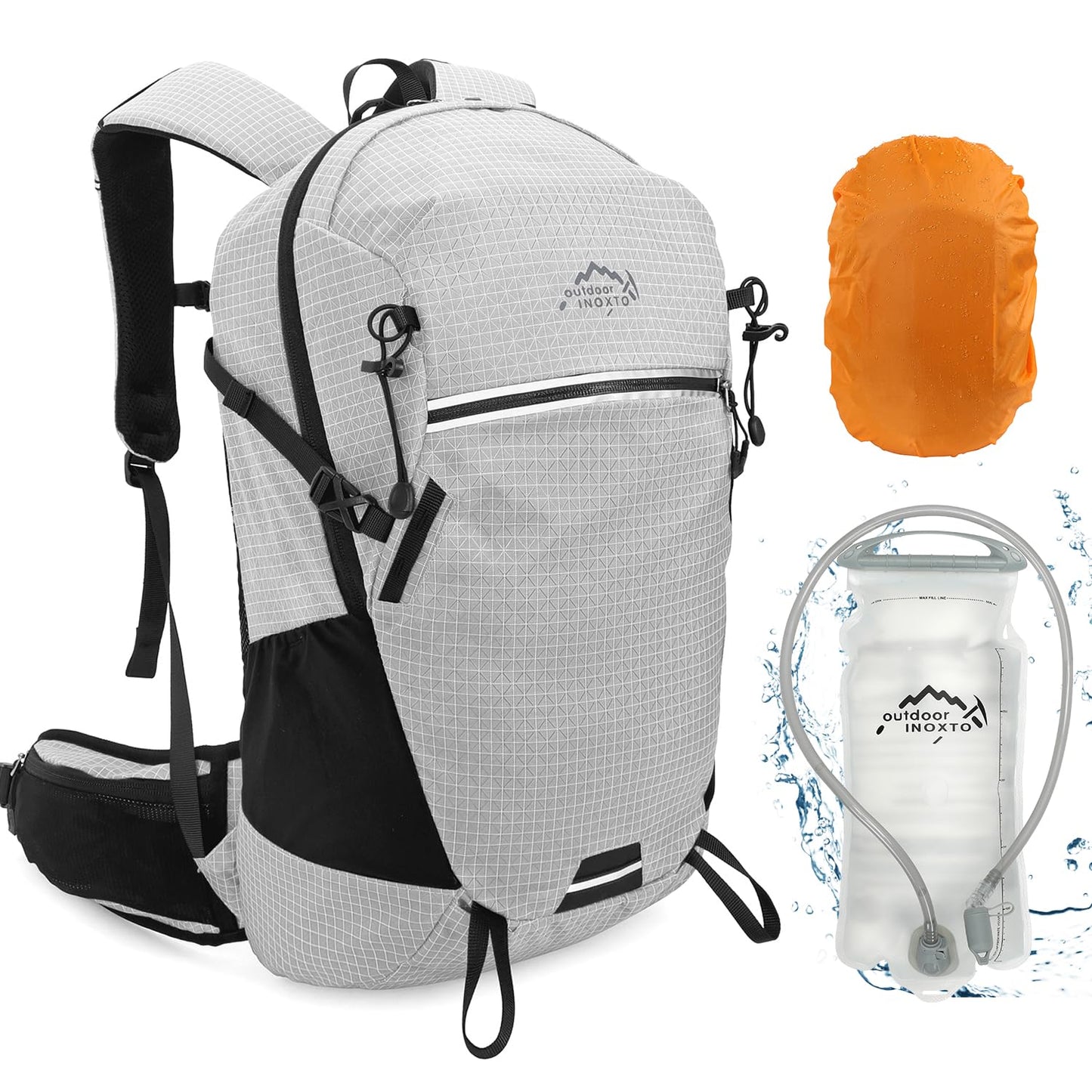 IX INOXTO Hydration Backpack 25L Hiking Backpack with 3L Water Bladder and Rain Cover Hiking Water Backpack Men Women Lightweight Hydration Pack for Hiking Cycling Climbing Camping (Grey)