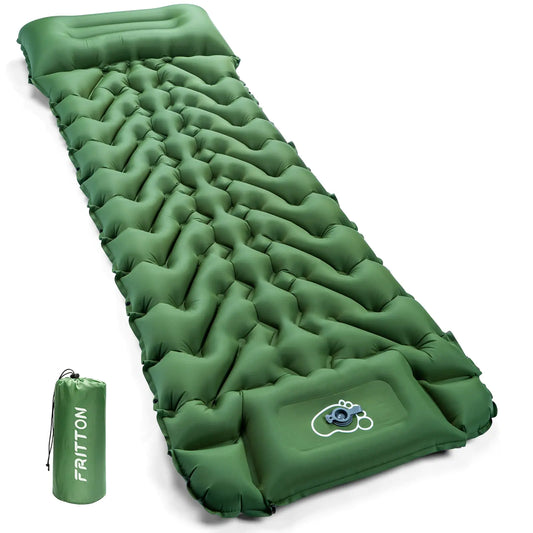 FRITTON Sleeping Pad for Camping Inflatable Sleeping Mat with Pillow 76.7"X26" Camping Pad with Built-in Foot Pump Lightweight Camping Mattress Pad for Car Camping Backpacking Tent and Hiking