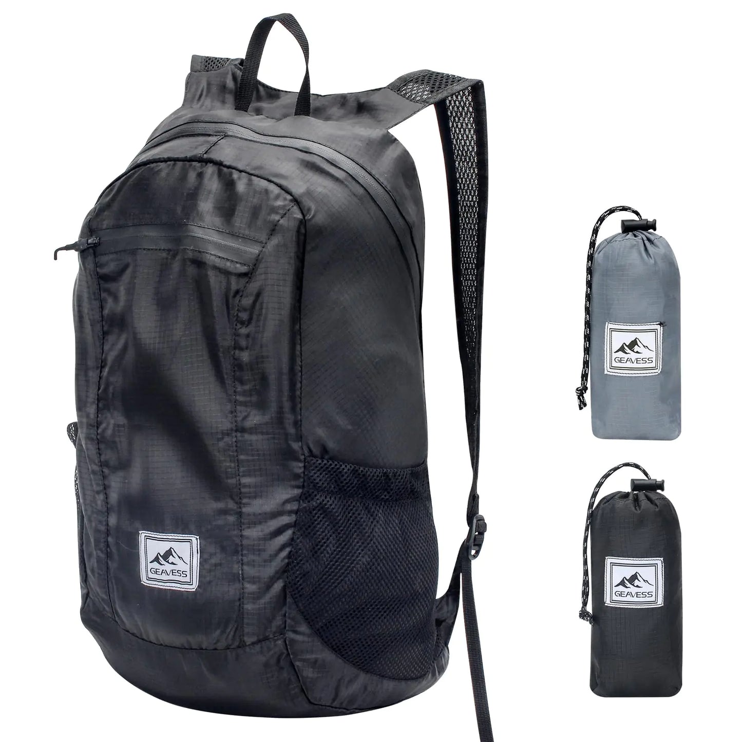 GEAVESS 24L Hiking Travel Backpack Resistant Lightweight Packable Small Daypack Waterproof Foldable Backpack for Men Women (Black)